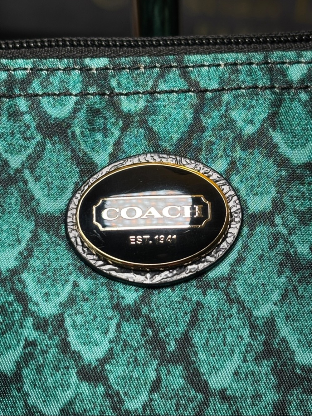 Coach F31506 Green Blue Snakeskin Print Tote Shoulder Bag COA - Picture 2 of 8